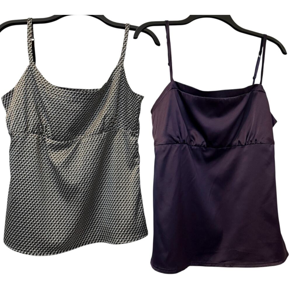 New York and Company Satin Tank Tops Purple Gray Large